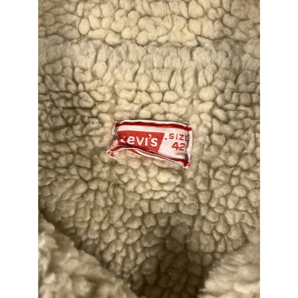 Vintage 80s Levis Denim Jean Trucker Jacket Sherpa Lined Size 42 Red Tab Hipster - Picture 4 of 9